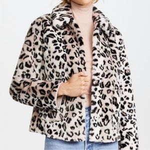 LA VIE REBECCA TAYLOR Faux Fur Leopard Print Coat Size Small